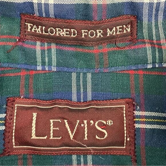 Levis Shirt Mens Large Plaid Thin Lightweight Summer Tailored For Men USA VTG - Picture 12 of 16